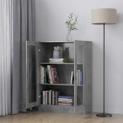 Modern Freestanding Display Cabinet with Doors & Shelves - Concrete Gray Wood Construction, 81.53cmH x 82.55cmW x 114.55cmD Storage Cabinet, 3.2 Cu Ft Capacity, Sturdy Floor Cabinet for Living Room, Home Office, Entryway - Ea