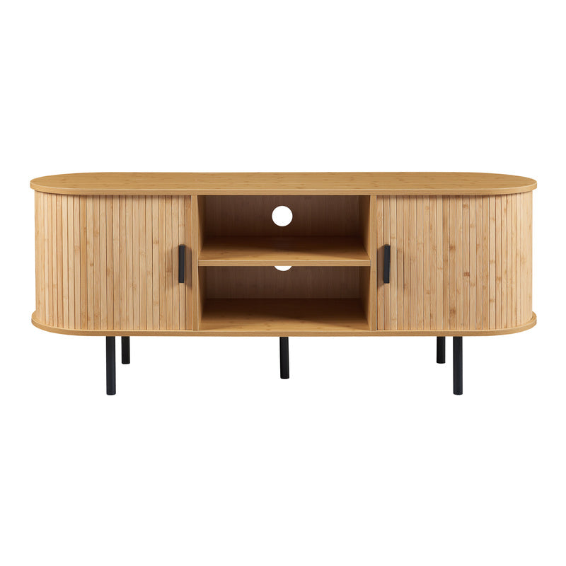 tv-meubel – tv-kast – tv-dressoir – media-meubel – entertainmentmeubel – 140x40x55 cm – MDF met bamboe-look en metalen poten