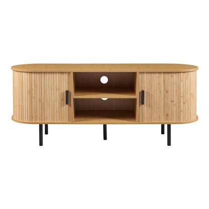 tv-meubel – tv-kast – tv-dressoir – media-meubel – entertainmentmeubel – 140x40x55 cm – MDF met bamboe-look en metalen poten