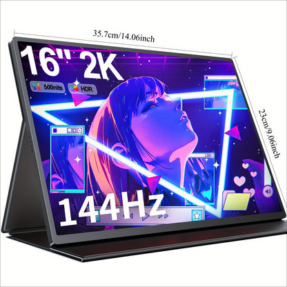Gaming Monitor – Portable Monitor – Laptop Tweede Scherm – Extern Scherm – Draagbaar Beeldscherm – 16 Inch – 2560x1600 QHD – 144Hz Verversingssnelheid – Matte IPS Met Oogverzorging