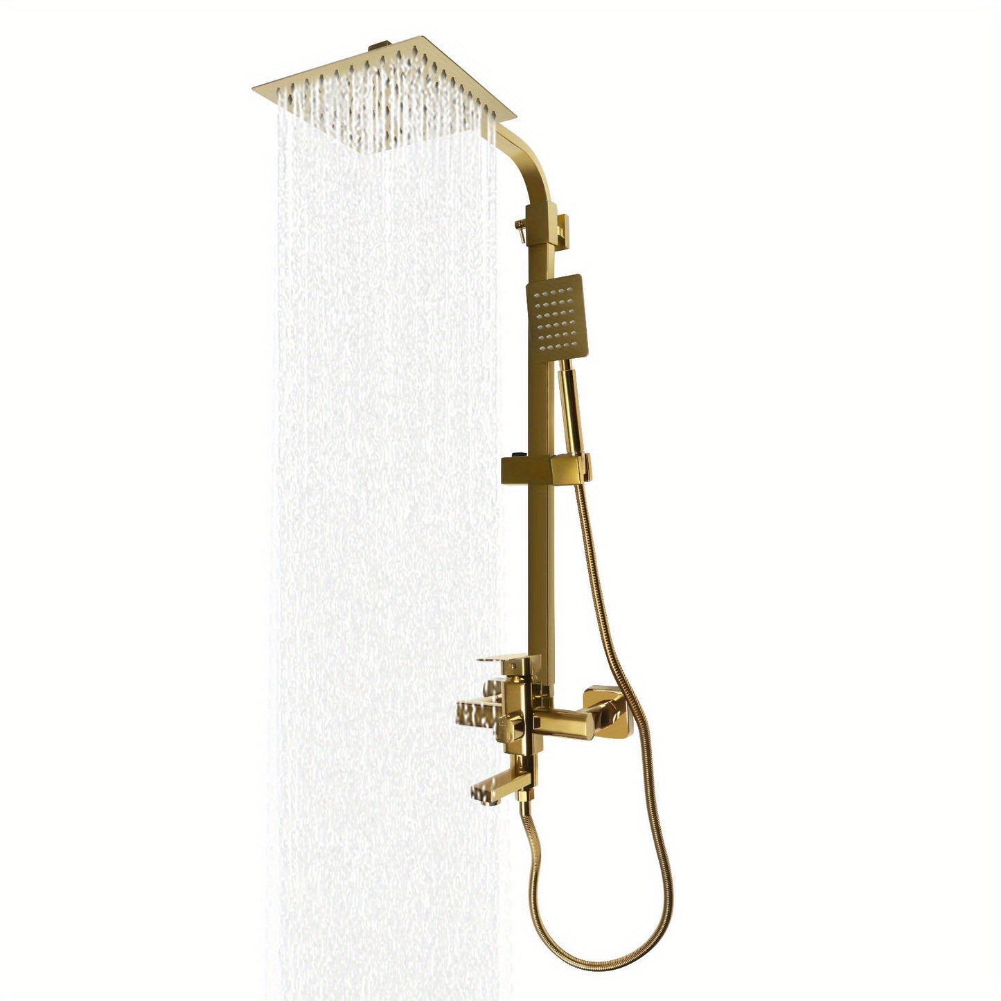 Douchekraan Set – Douchekraan – Regendouche – Handdouche – Badkraan – Gouden Kleur – Messing Materiaal – 360° Draaibare Regendouche – Verstelbare Hoogte