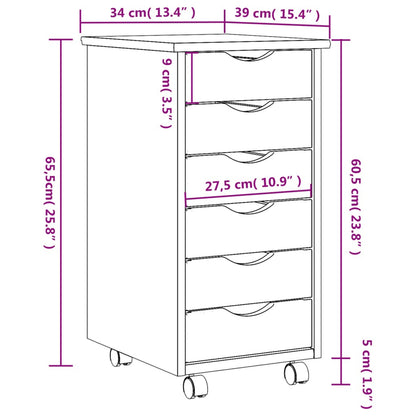 Rollende Opbergkast – Ladekast – Mobiele Kast – Opbergmeubel – Bureaukast – Massief Grenenhout – Zwenkwieltjes – Compact Formaat