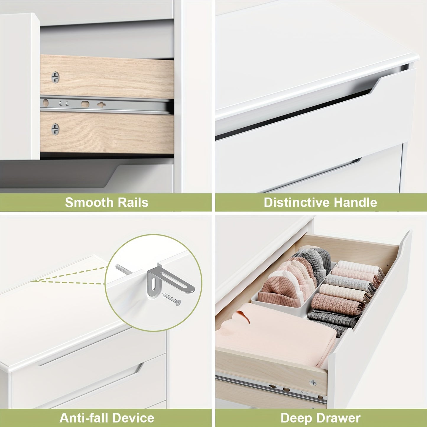 Witte 4-Ladenkast – Opbergkast – Ladekast – Dressoir – Bergkast – Stabiele Houten Constructie – Ruime 3,2+ Cu Ft Opbergruimte