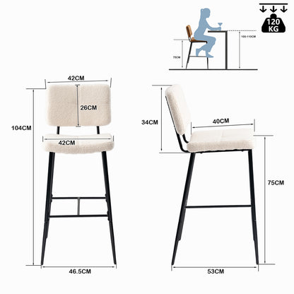Barkrukken – Barkruk Set – Hoge Stoelen – Barstoelen – Krukken – Scandinavisch Design – Zachte Gevoerde Zit – Metalen Poten – Wit – 57x45x81,5 cm