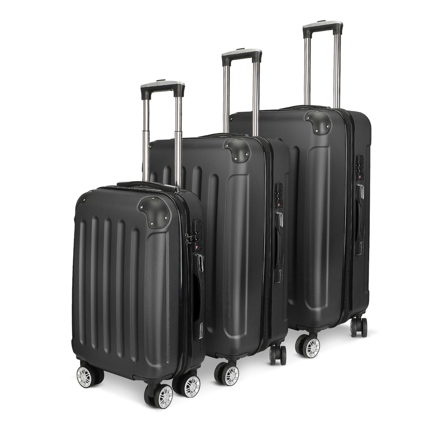 Koffer Set – Reiskoffers – Bagage – Trolley – Harde Koffer – ABS Hard Shell – 4 Zwenkwielen – TSA Combinatieslot – Zwart – M-L-XL