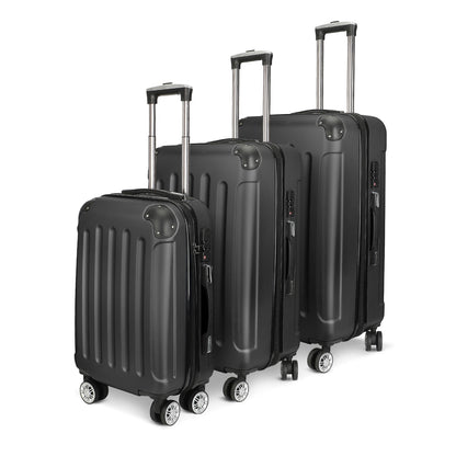 Koffer Set – Reiskoffers – Bagage – Trolley – Harde Koffer – ABS Hard Shell – 4 Zwenkwielen – TSA Combinatieslot – Zwart – M-L-XL