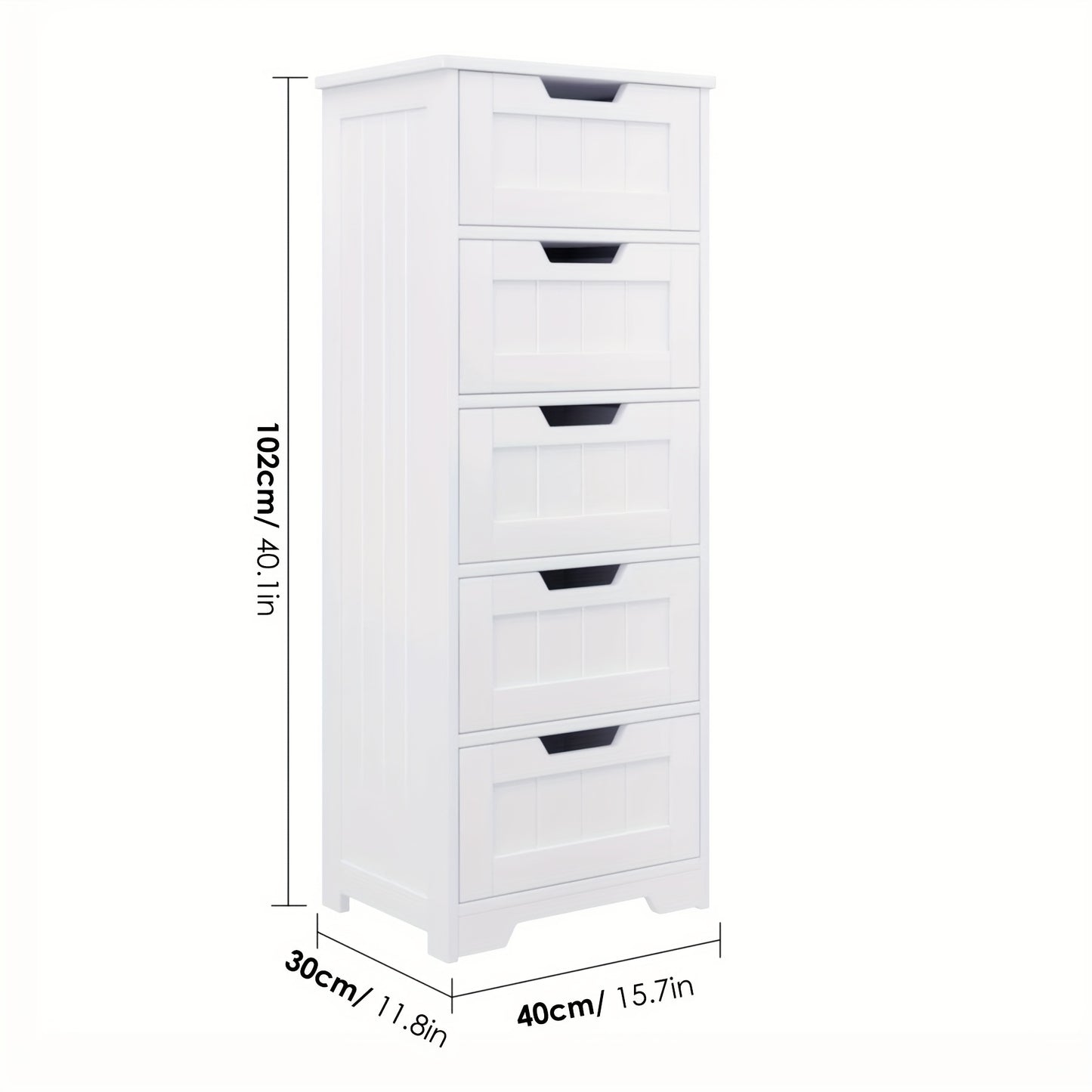 Opbergkast Wit – Ladenkast – Opbergmeubel – Ladekast – Opbergkast Badkamer – 40x30x102 cm – Vijf Lades – Duurzaam MDF Hout – Vrijstaand – Metalen Handgrepen