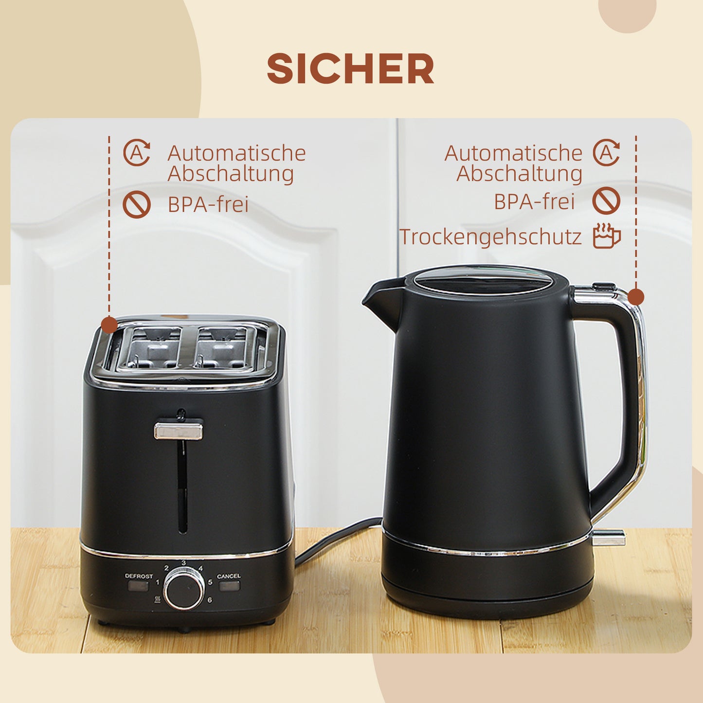 Waterkoker – Waterkoker Set – Broodrooster – Elektrische Waterkoker – Ontbijtset – 1,7 Liter Inhoud – 6 Bruiningsniveaus
