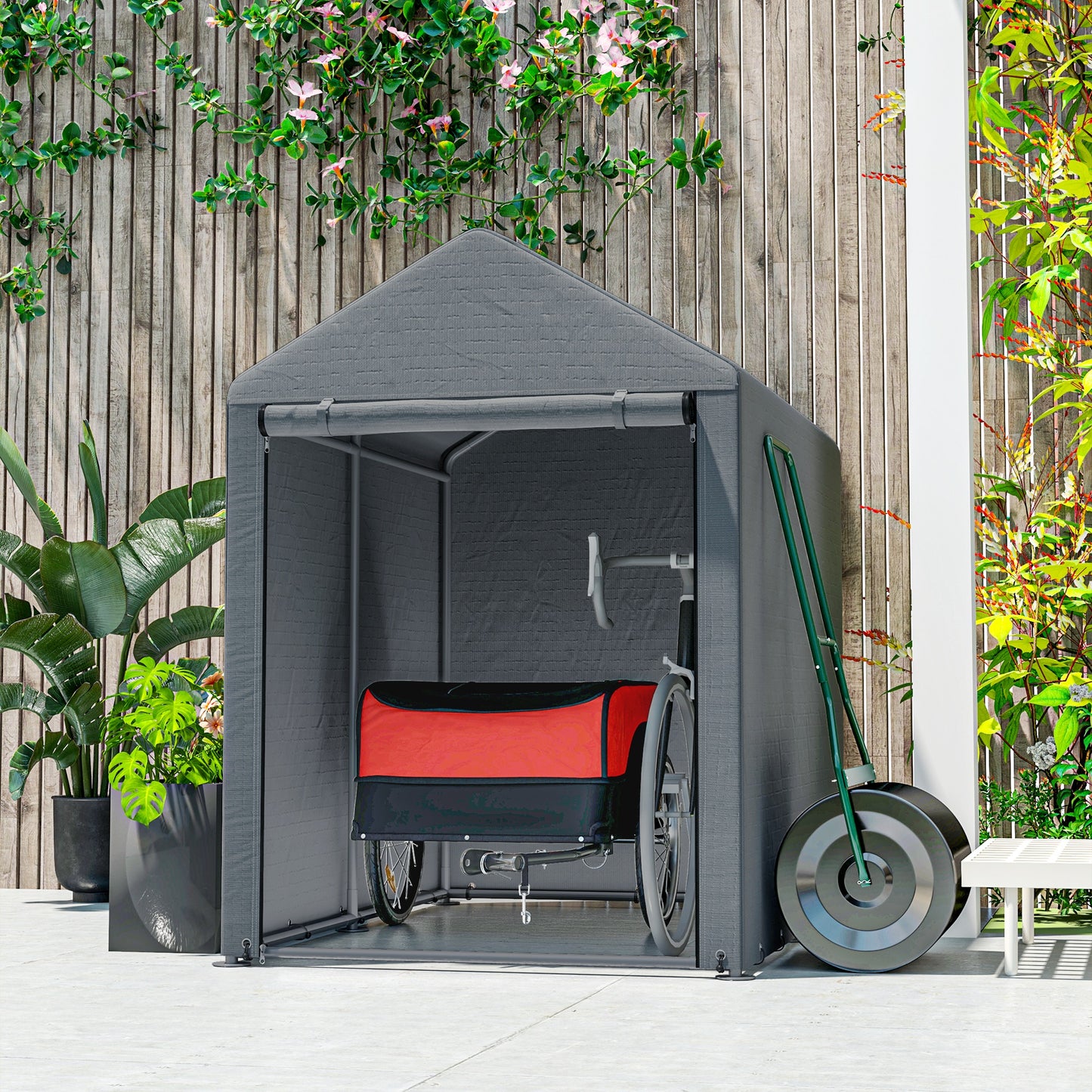 Opslagtent – Tuinschuur – Bewaartent – Opslagruimte – Tuinkast – Donkergrijs – Stevig Stalen Frame – Waterdichte Hoes 1,2x1,8x1,6m