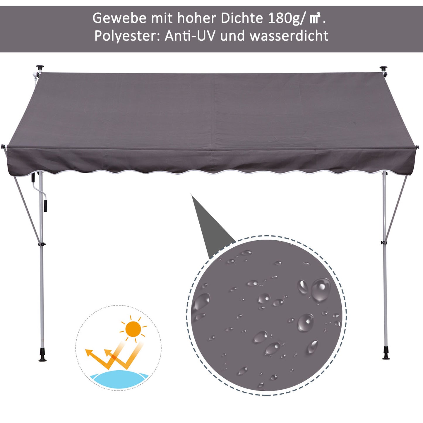 Verstelbare Balkonluifel – Zonnescherm – Terrasluifel – Schaduwdoek – Handbediende Luifel – 150 cm Breed – Weerbestendig Aluminium Frame
