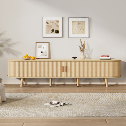 Living room television cabinet featuring a circular tabletop design with two drawers, each capable of bearing up to 30 kilograms. Minimalist contemporary style. Dimensions: 175 x 40 x 42 centimetres.,  Media Console, Sleek St