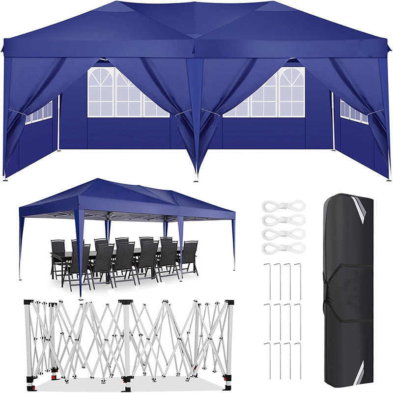 Pop-up Zonnescherm Tent – Vouwtent – Partytent – Zonnetent – Schaduwdoek – Donkerblauw – 3×6 Meter – 6 Verwijderbare Zijpanelen