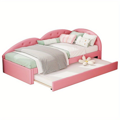 Slaapbank – Uitschuifbare Bedbank – Logeerbed – Bankbed – Bedbank 90x200 cm – Roze PU Leder – Modern Design – Handmatig Uitschuifbaar