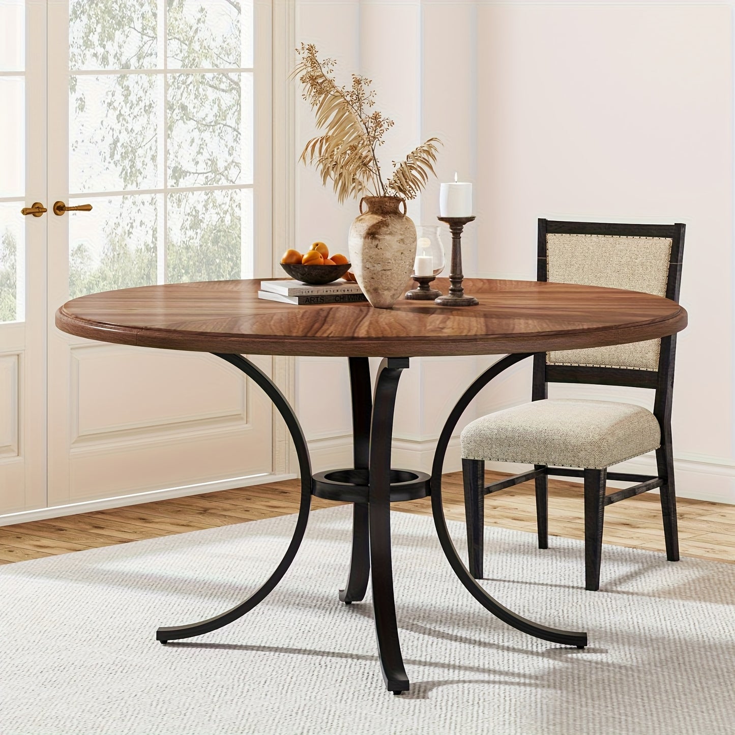 Ronde Eettafel – Uitklapbare Tafel – Eetkamertafel – Keukentafel – Tafel Voor 4-6 Personen – Bruine Houtlook – Krasbestendig Oppervlak – Uitschuifbaar Blad
