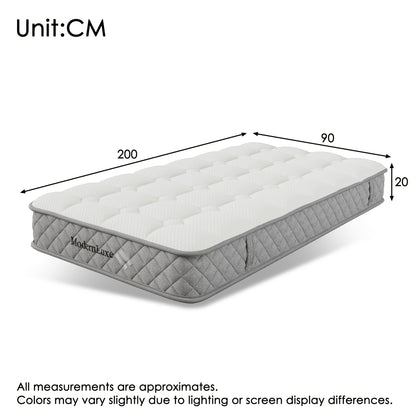 Orthopedic Cold Foam Mattress 90x200cm, Mattress with 7-zone Pocket Spring Core, Firmness Level H3 (medium Firm), 20cm High, 4 Handles + Vacuum Packaging, Extra Firm Mattress, Queen Size Mattress Plush, Plush Mattress, Hard M