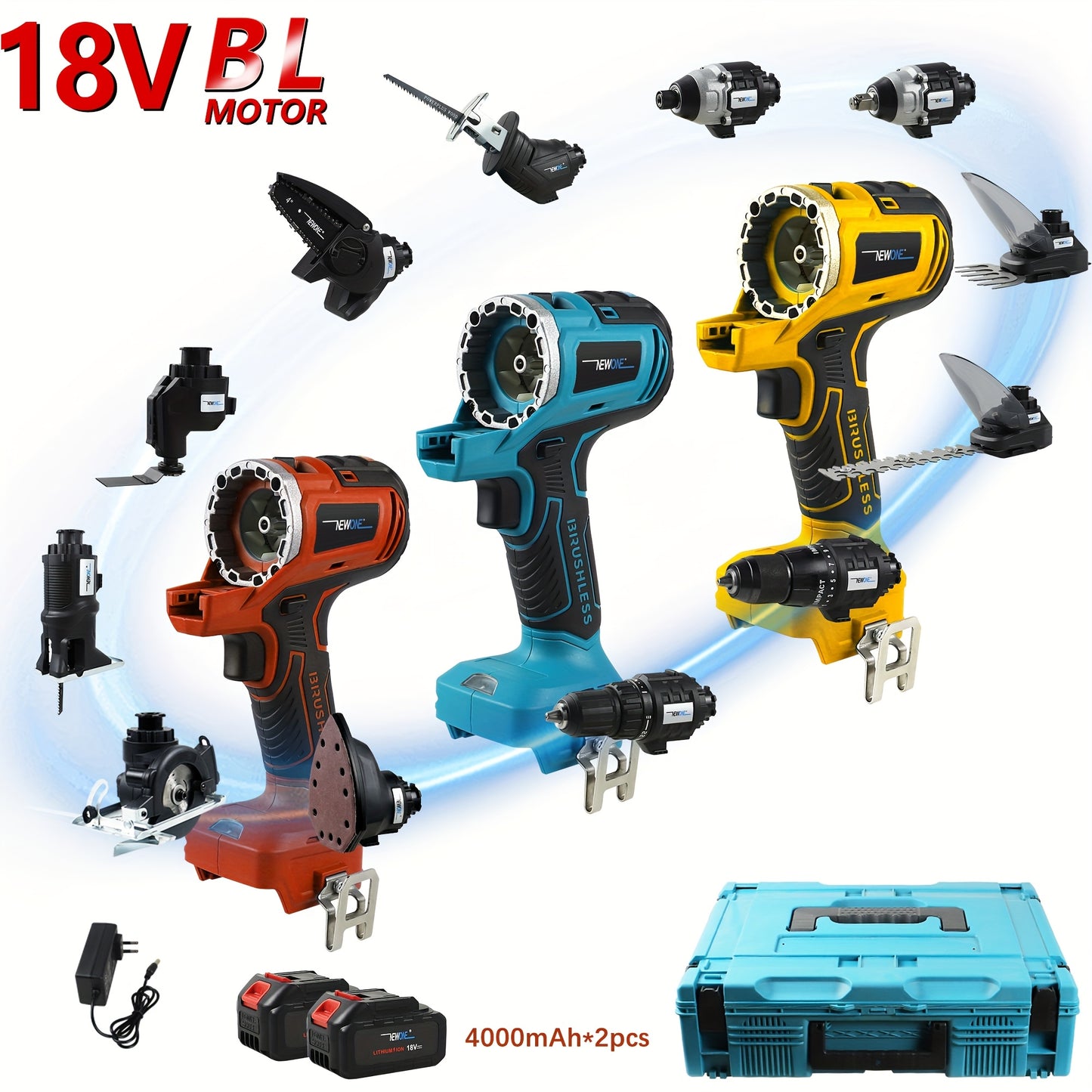 Accuboormachine – Schroefboormachine – Klopboormachine – Boormachine – Boor-/Schroefset – 18V Brushless – 12-in-1 Multifunctionele Kit met 12 Opzetstukken – Draadloos en Oplaadbare Lithiumaccu