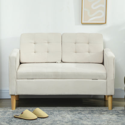 2-zitsbank – Tweezitsbank – Loveseat – Bankstel – Zitbank – Opbergruimte Onder Zitting – Rubberwood Frame – Crème Wit – 117x62x78 cm – Button Tufting