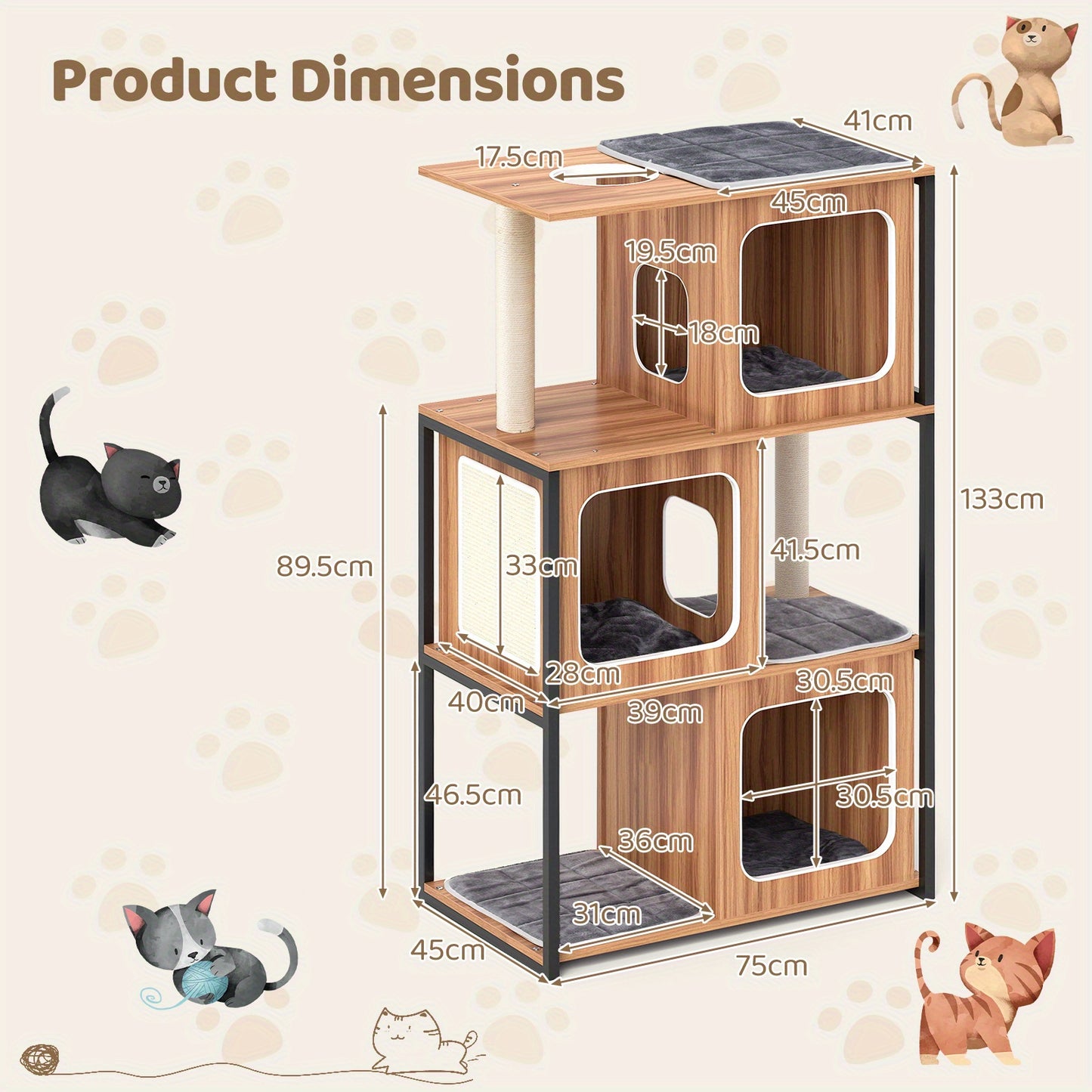 Krabpaal – Kattenboom – Klimpaal – Krabmeubel – Kattenmeubel – Stevig Metalen Frame – Afneembare Wasbare Kussens – Moderne Ruime Krabpaal 150 cm – Geschikt Voor Grote Katten En Kittens