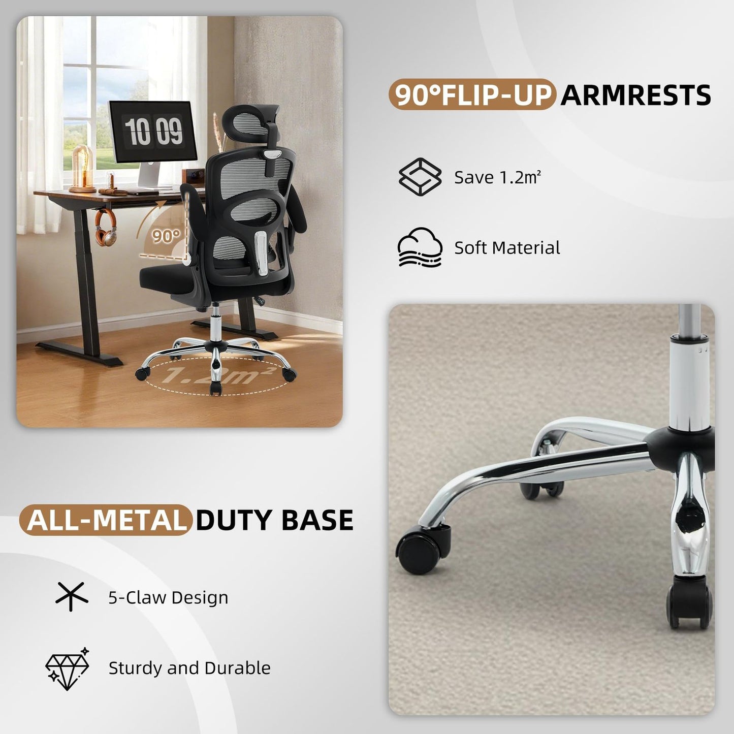 Ergonomische Bureaustoel – Bureaustoel Met Hoge Rugleuning – Draaistoel – Gamingstoel – Computestoel – Ademend Mesh – Verstelbare Hoofdsteun – Stabiel Metalen Frame