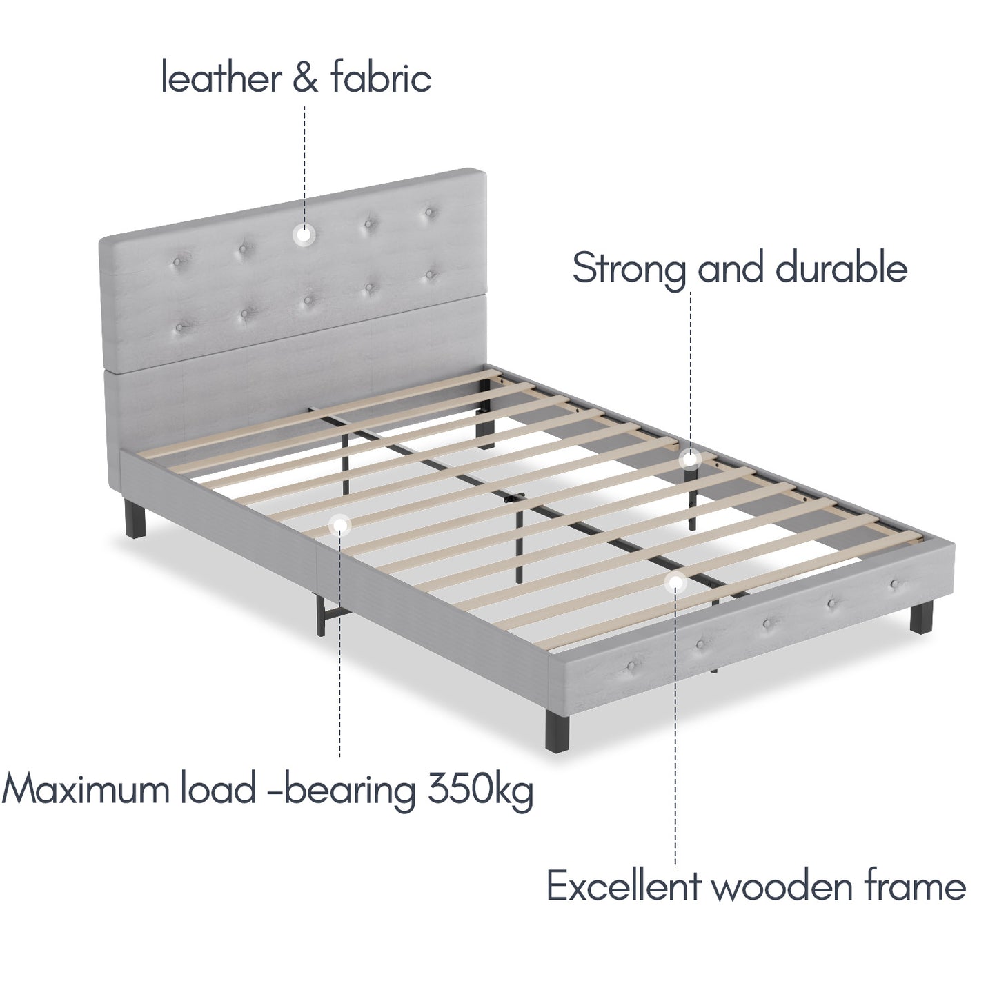 Bed Frame High Headboard 120*200Cm/140*200Cm Robust Bed Frame Maximum Load Capacity 350Kg for Bedroom Bed Faux Leather Fabric