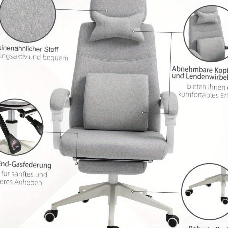 Ergonomische Bureaustoel – Bureau Stoel – Gamingstoel – Werkstoel – Office Chair – Verstelbare Hoogte – 360° Draaifunctie – Zwenkwieltjes – Multi-Layer Schuim – Roestvrijstalen Frame – Grijs
