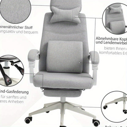 Ergonomische Bureaustoel – Bureau Stoel – Gamingstoel – Werkstoel – Office Chair – Verstelbare Hoogte – 360° Draaifunctie – Zwenkwieltjes – Multi-Layer Schuim – Roestvrijstalen Frame – Grijs