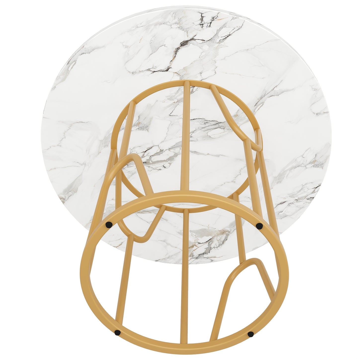 Ronde Eettafel – Ronde Tafel – Eetkamertafel – Salontafel – Bijzettafel – Wit Marmeren Blad – Gouden Poten – 80 cm Diameter – Geschikt Voor 4-6 Personen
