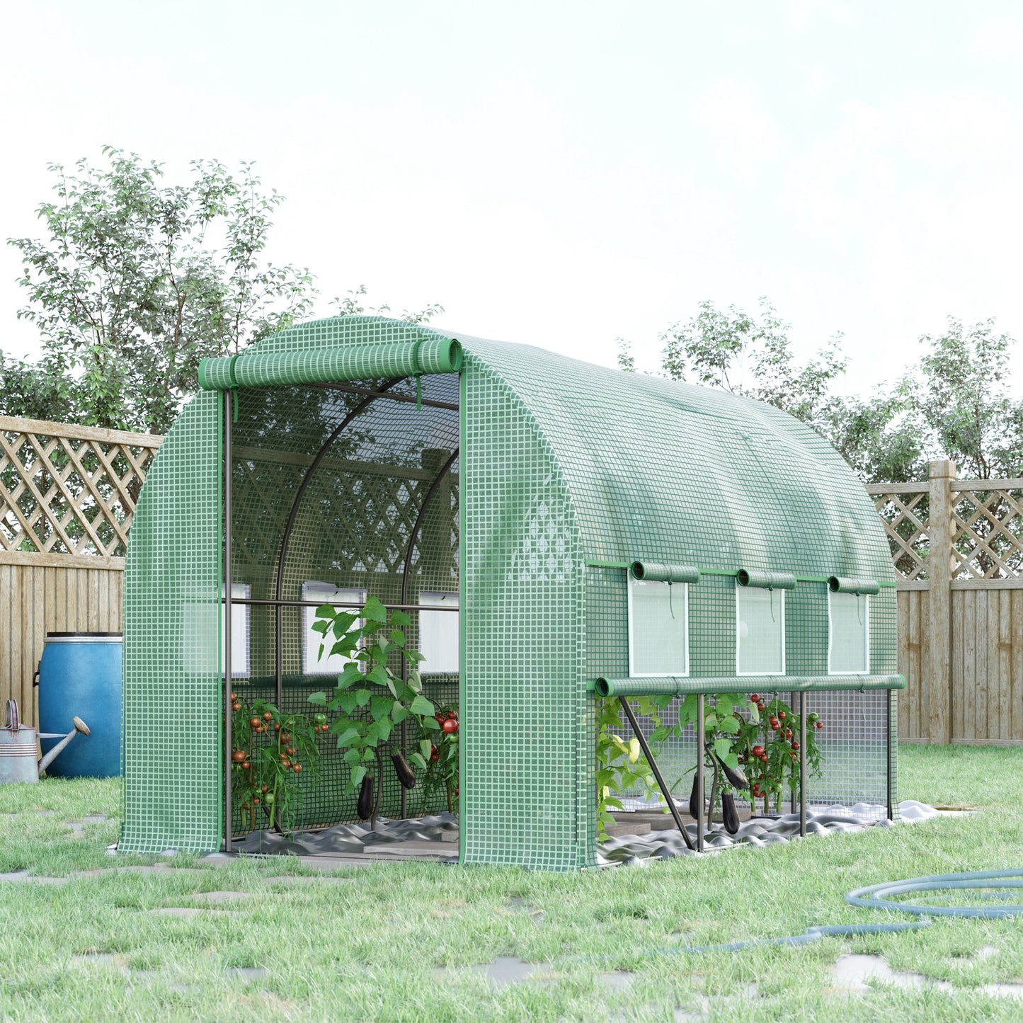 Tunnelkas – Kweekkas – Foliekas – Tomatenkas – Groentekas – Met Stabiel Stalen Frame – UV-Bescherming & Oprolbare Ventilatieramen – Groen – 295x200x200 cm