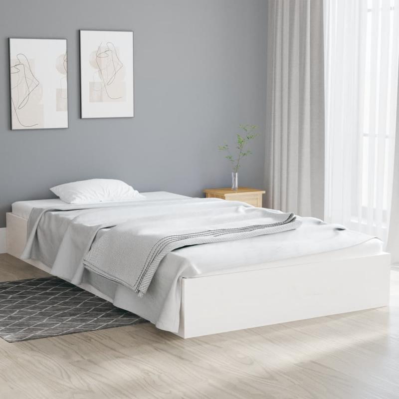 Contemporary White Wooden Bed Frame - 100x200cm Removable & Durable Solid Wood, High-Quality Easy Assembly, No Power Needed for Small Spaces, Bedroom Furniture, Minimalist Design, Durable Construction