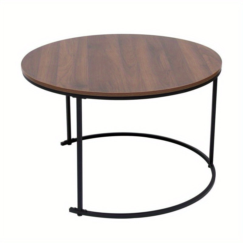 Ronde Salontafel Set – Bijzettafel – Nesting Tafels – Slaapkamer Tafels – Woonkamer Tafels – Industrieel Design – Metaal & Hout – Espresso Bruin – Ruimtebesparend & Duurzaam
