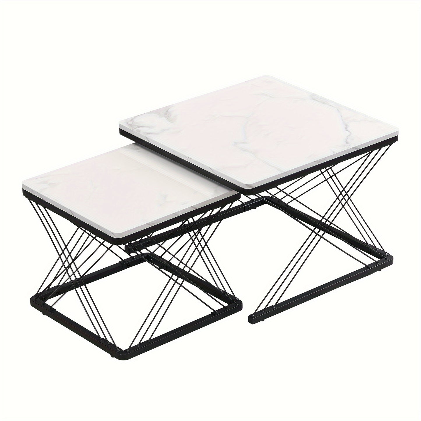 2pcs Modern Marble Coffee Table Set - Heavy-Duty Marble Look Square Tables with Height-Adjustable Legs & Assembly, Marble- Combination Table Suitable for, Office, Dorm - Space-Saving