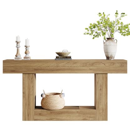Farmhouse Sidetable – Sidetable – Console Tafel – Sofa Tafel – Haltafel – Lichtbruin – 160 cm Breed – Stevige Houten Constructie met 2 Opbergniveaus
