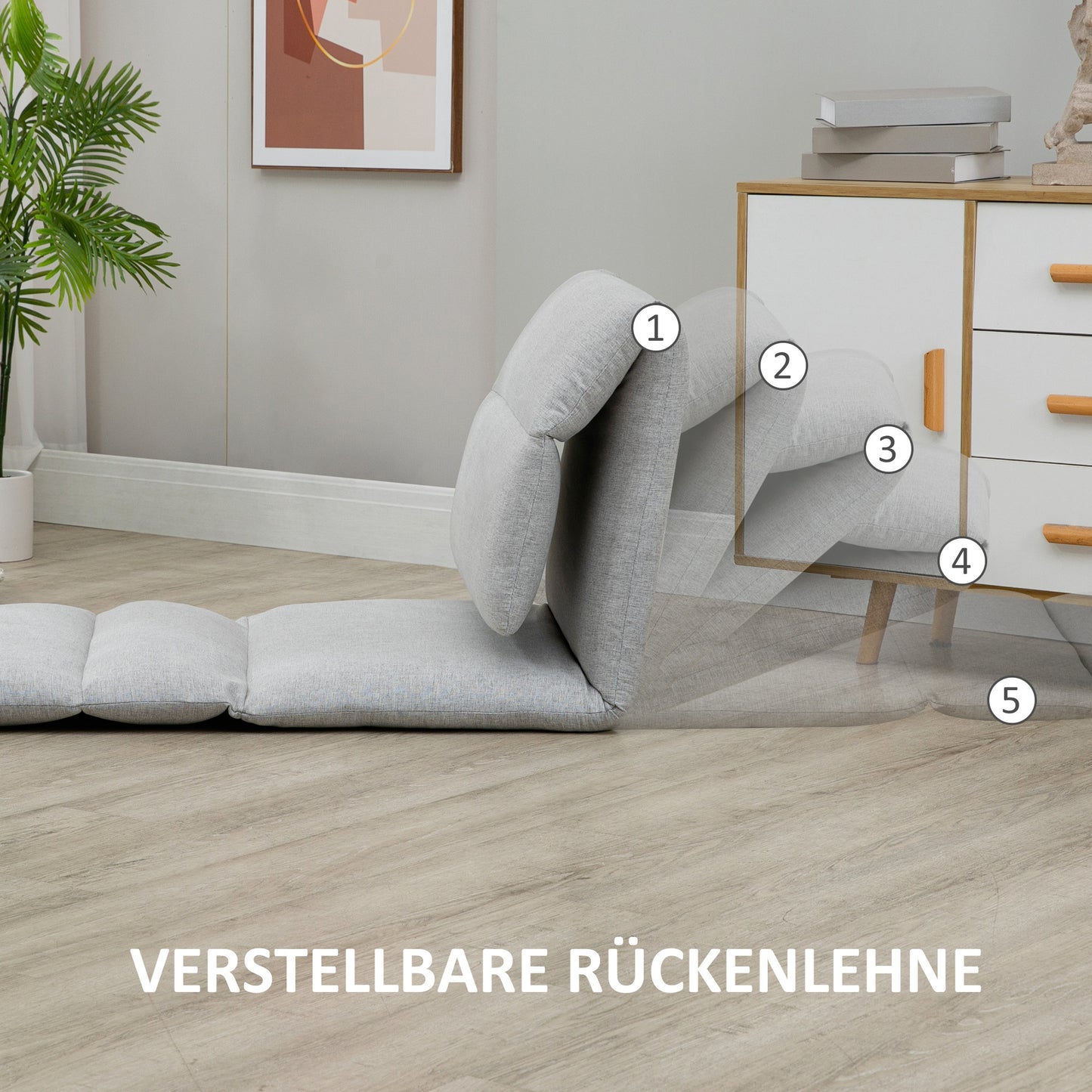Vloerstol – Zitzak – Gastenmatras – Vloerkussen – Lounge Stoel – Ademend Linnen-Stof – Lichtgrijs – Zonder Elektriciteit