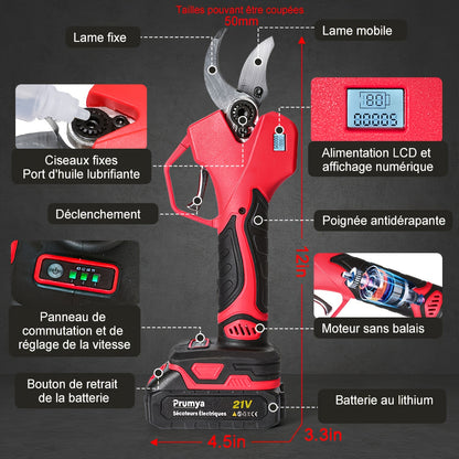 Elektrische Takkenschaar – Snoeischaar – Takkenknipper – Snoeigereedschap – Accu Snoeischaar – Met 2 Batterijen – 1000W Brushless Motor – Roestvrijstalen Messen & Digitaal Display
