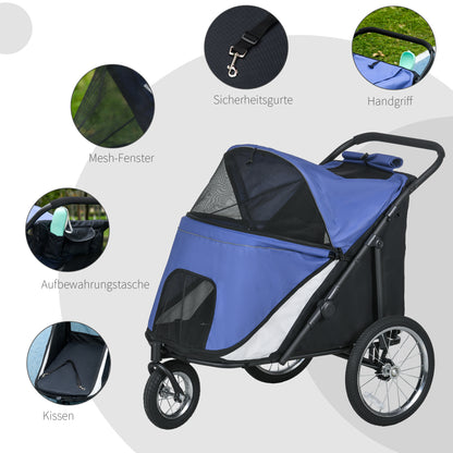 Opvouwbare Hondenwagen – Hondenbuggy – Hondentrolley – Hondenkar – Hondenbuggy – Comfortabel Ligkussen – Stevig Stalen Frame – Blauw/Zwart