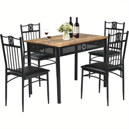 Eettafelset – Eettafel met Stoelen – Tafel En Stoelset – 4 Persoons Eettafel – Zwarte Eetkamer Set – Compact 107 cm Tafel – Comfortabele Foam Stoelen