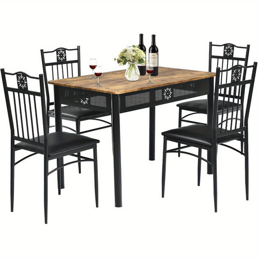 Eettafelset – Eettafel met Stoelen – Tafel En Stoelset – 4 Persoons Eettafel – Zwarte Eetkamer Set – Compact 107 cm Tafel – Comfortabele Foam Stoelen