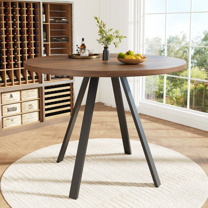 BTM Round Dining Table (80×80×75 Cm) with Wood-Optic And Metal Frame, Modern Round Table for Dining Area, Kitchen And Living Room, Stable Living Room Table in Walnut Color with Black Legs, Space-Saving Round Table for 2-4 P