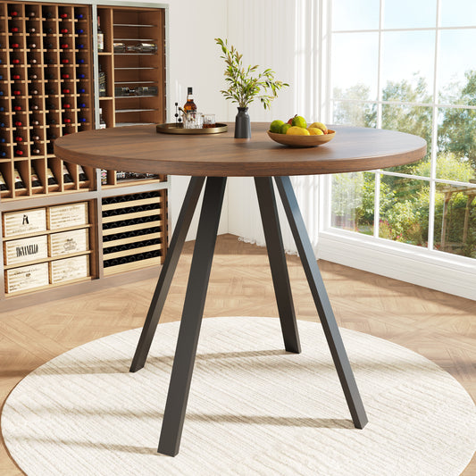 BTM Round Dining Table (80×80×75 Cm) with Wood-Optic And Metal Frame, Modern Round Table for Dining Area, Kitchen And Living Room, Stable Living Room Table in Walnut Color with Black Legs, Space-Saving Round Table for 2-4 P
