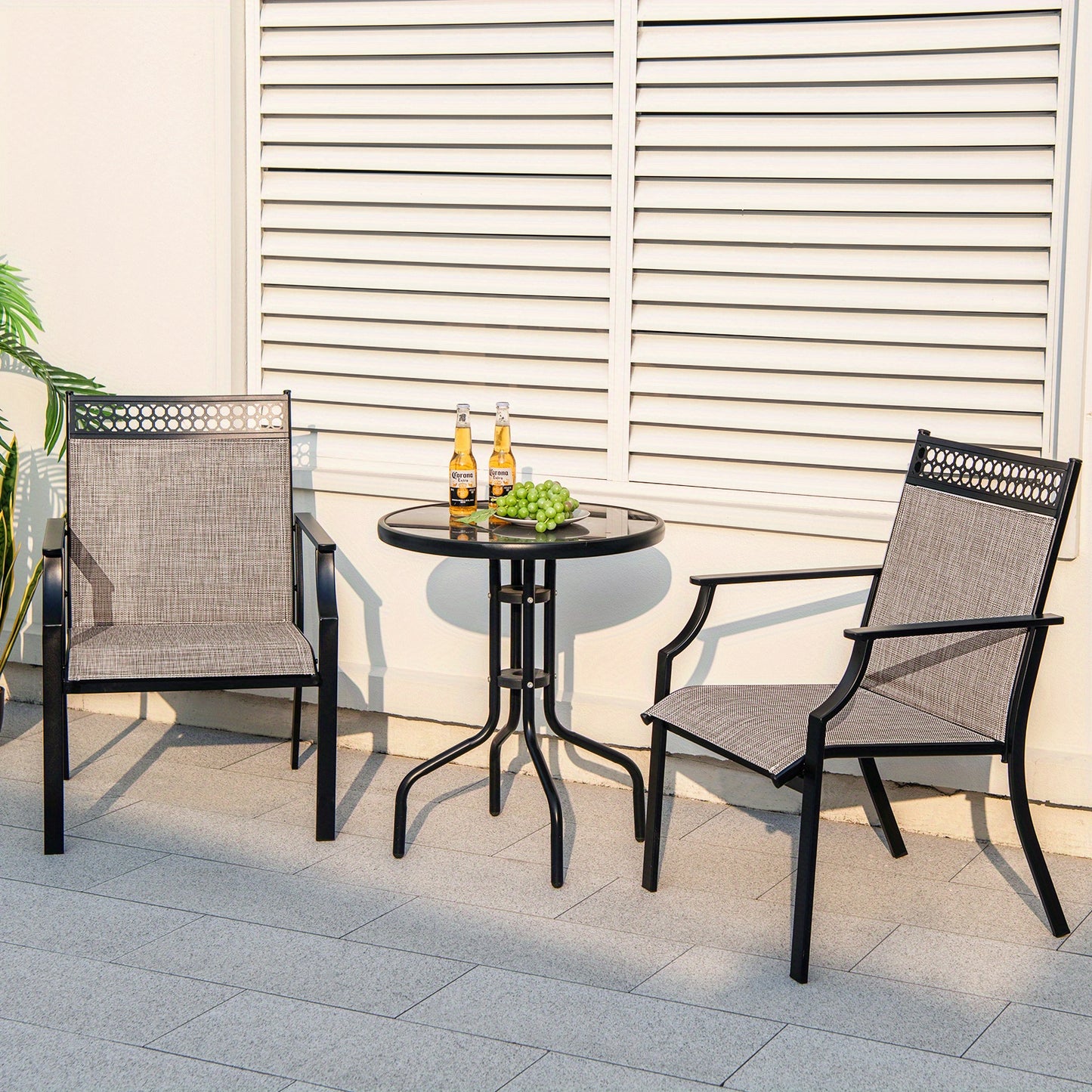 Tuinstoelen – Loungestoelen – Tuinstoel Set – Terrasstoelen – Balkonstoelen – Weerbestendig Textiel – Metalen Frame – Hoge Rugleuning – Comfortabele Armleuningen