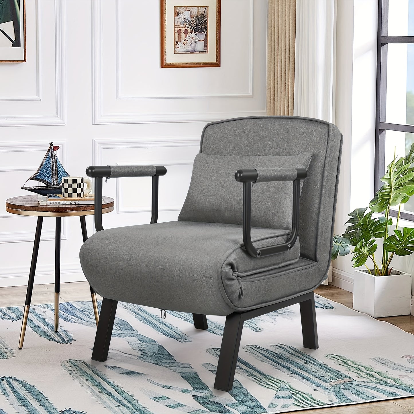 Fauteuilbed – Slaapfauteuil – Relaxstoel – Ligstoel – Logeerbed – Met Memory Foam – Stevig Metalen Frame 150 kg Belastbaar