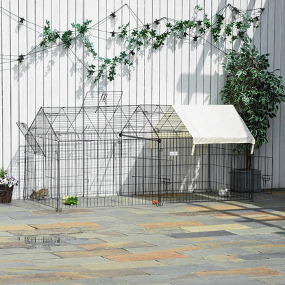 Buitenren Konijnenren Knaagdierren Dierenren Kippenren – Zwart – Weerbestendig Staal – 220x103x103 cm – Met Zonwering