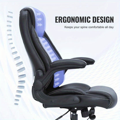 Ergonomische Bureaustoel – Kantoorstoel – Bureaustoel Met Hoge Rugleuning – Werkstoel – Desk Chair – Verstelbare Lendensteun – Memory Foam Zitting – Zwart Kunstleer – Metaal Frame – 5 Wielen