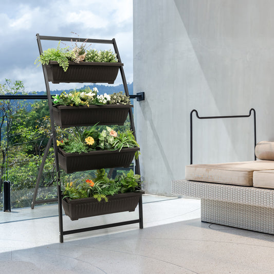 Verticale Vloertuin – Verticale Tuinbak – Plantenrek – Kruidentuin – Balkonplantentoren – 4 Plantenbakken – Stevig Metalen Frame – Compact & Ruimtebesparend