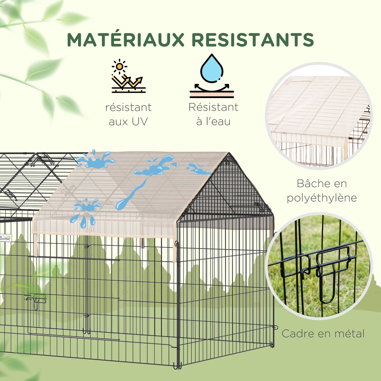 Dierenren Konijnenren Buitenren Kippenren Kattenren – Zwart/Beige – Gegalvaniseerd Metaal – 220x103x103 cm – Inklapbaar – Weerbestendig