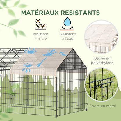 Dierenren Konijnenren Buitenren Kippenren Kattenren – Zwart/Beige – Gegalvaniseerd Metaal – 220x103x103 cm – Inklapbaar – Weerbestendig