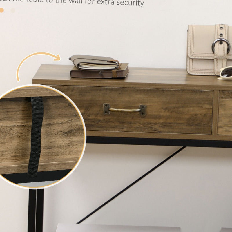 Sidetable – Consoletafel – Wandtafel – Haltafel – Dressoir – Vintage Bruin Zwart – 2 Lades – Compact 100x35x76,5 cm