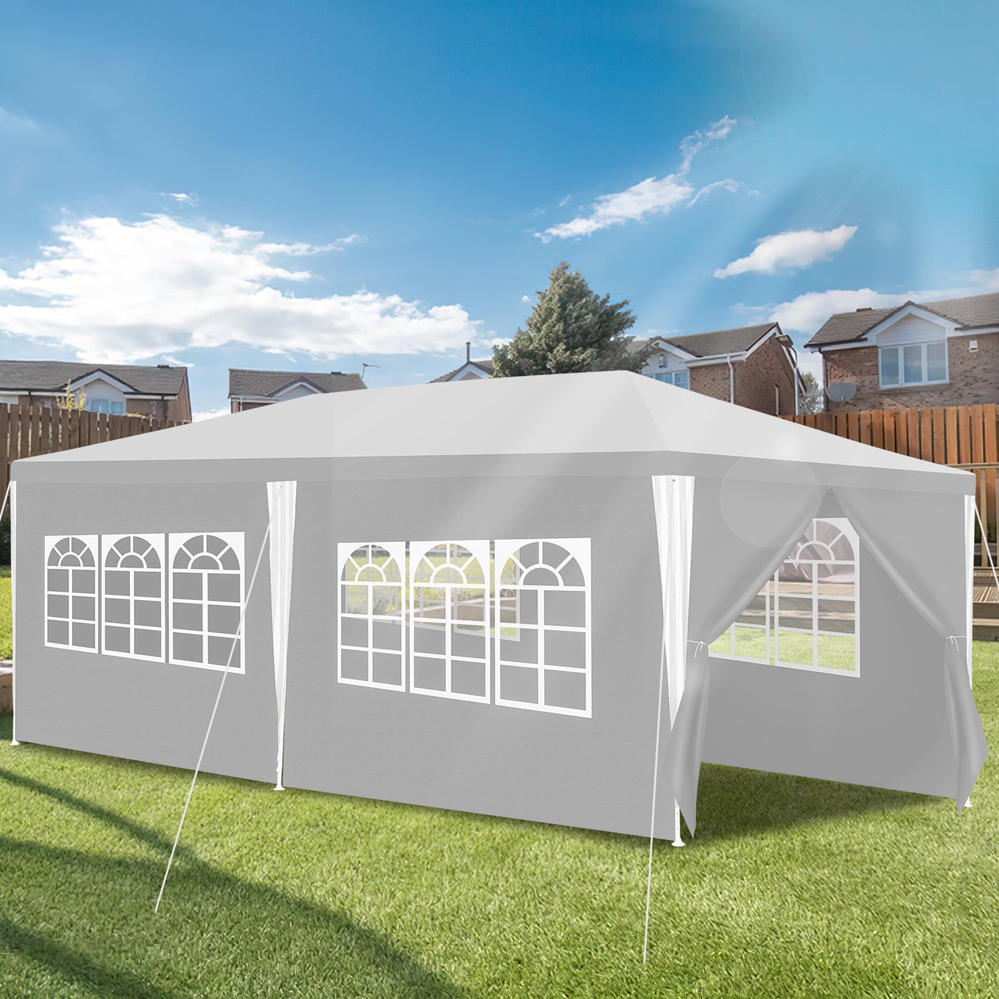 Partytent – Tuinpaviljoen – Feesttent – Tuintent – Paviljoen – 3x6 Meter – Waterdicht PE Materiaal – Met Zijwanden en UV Bescherming - Wit