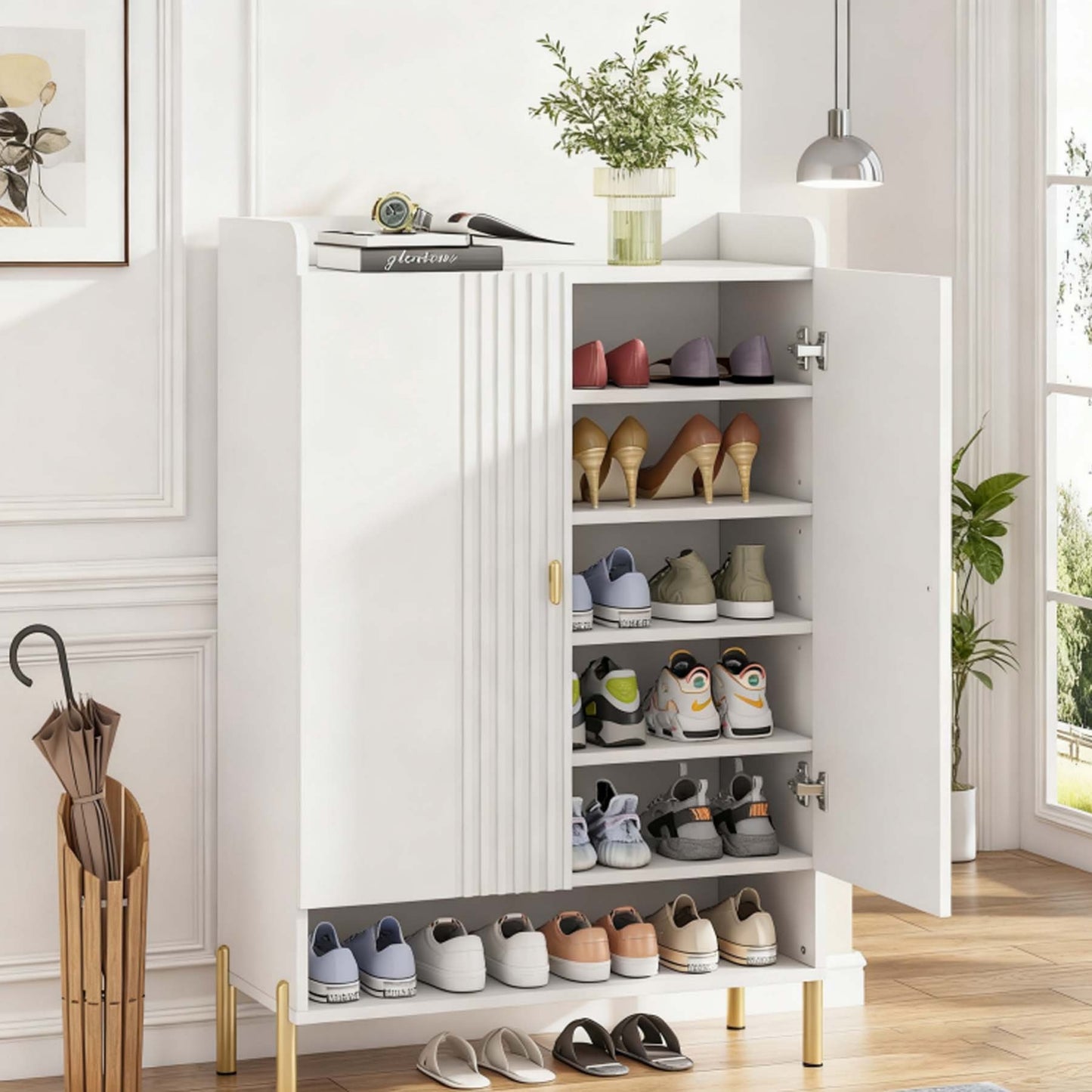 Vrijstaande Schoenenkast – Schoenrek – Schoenopberger – Schoenmeubel – Schoenenkast Met Deuren – 6 Lagen Met Verstelbare Planken – Compact Voor Hal En Woonkamer
