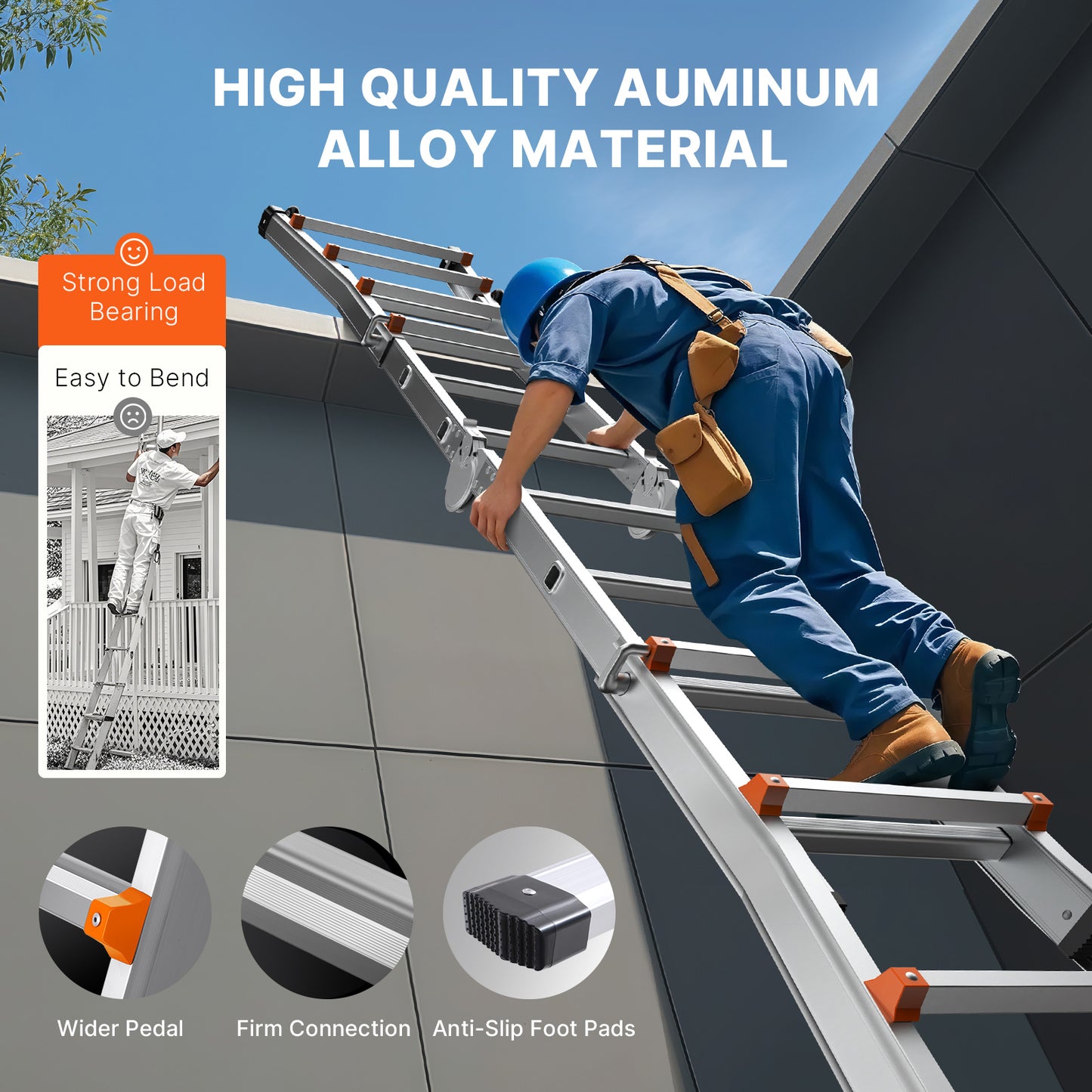 Telescopische A-Frame Ladder – Vouwladder – Uitklapbare Ladder – Steigerladder – Aluminium Ladder – Inklapbaar Compact – Draagkracht 150 kg – Dual-Wielen Voor Makkelijk Vervoer